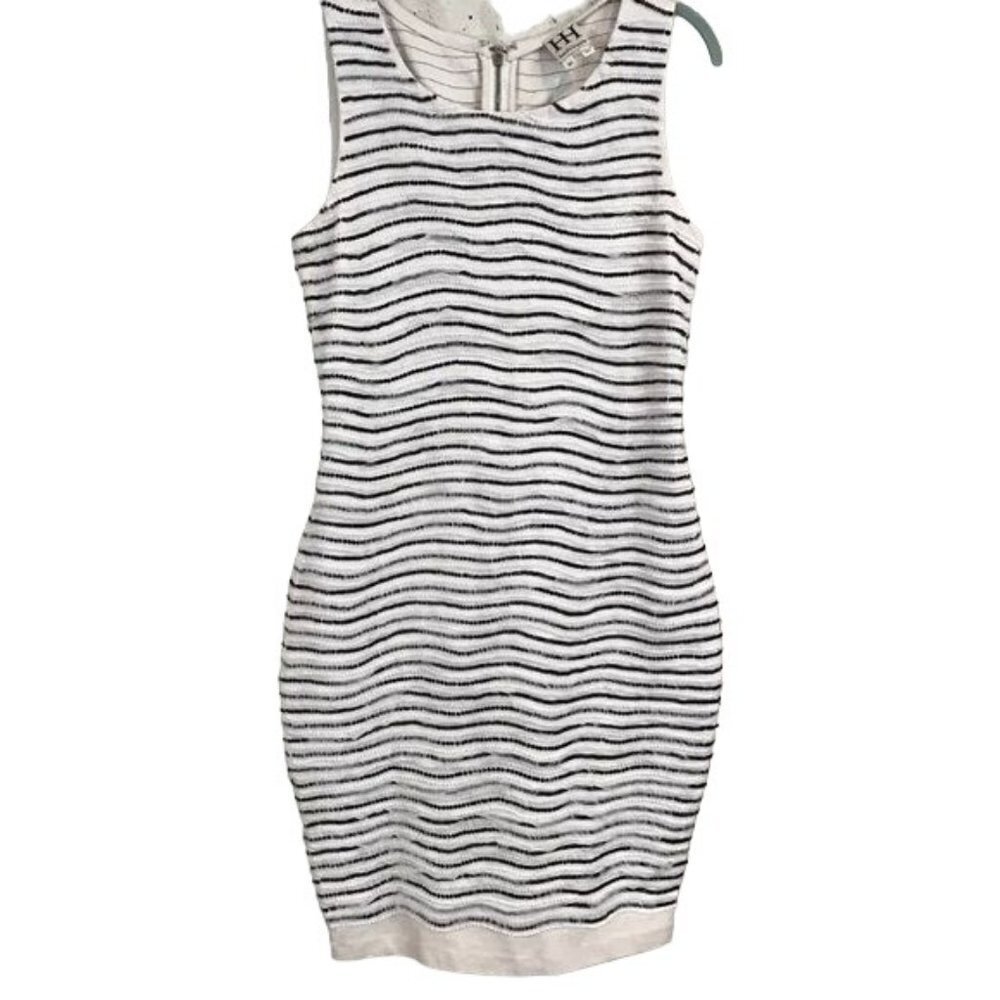 Haute Hippie 12 Striped Beaded Fitted Beige Dress
